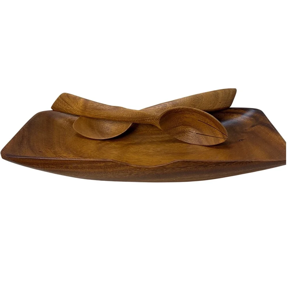 Vintage Rosas Philippine Handicrafts Monkey Pod Wood Serving Tray & Salad Server
